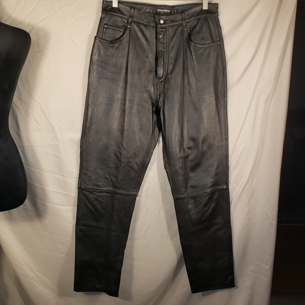 Wilson Women's Black Leather Straight Jeans - 12